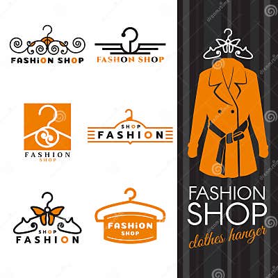 Fashion Shop Logo - Orange Shirts and Clothes Hanger Logo Vector Set ...