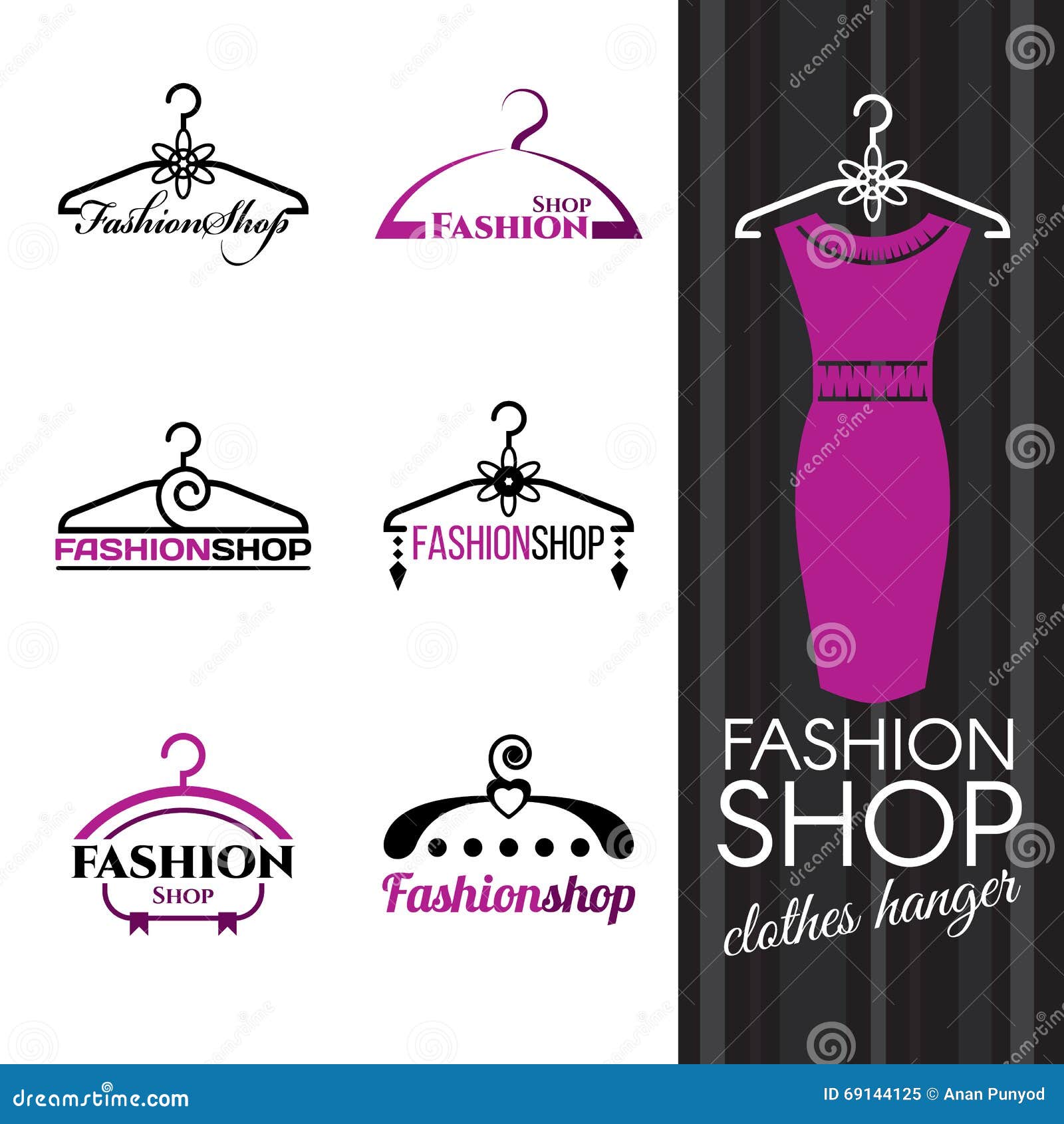 Fashion Shop Logo - Violet Clothes Hanger Vector Set 