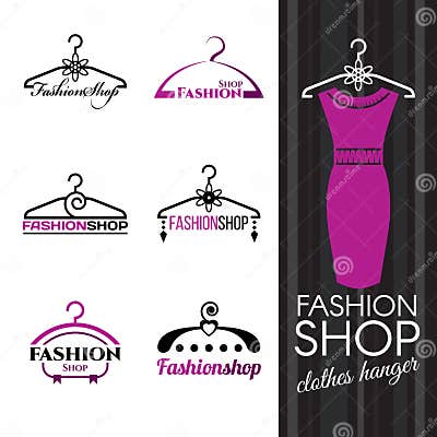 Fashion Shop Logo - Violet Clothes Hanger Vector Set Design Stock ...
