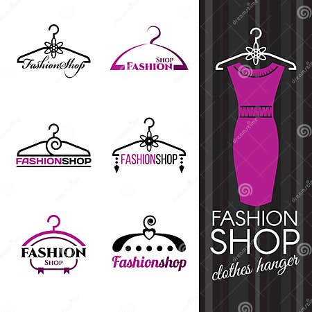 Fashion Shop Logo - Violet Clothes Hanger Vector Set Design Stock ...