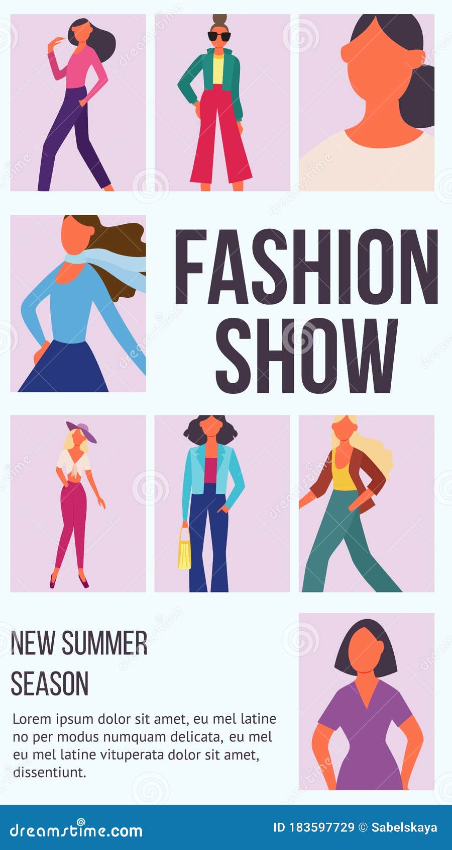 Fashion Show Poster with Cartoon Model Women Posing in Glamour Clothes ...