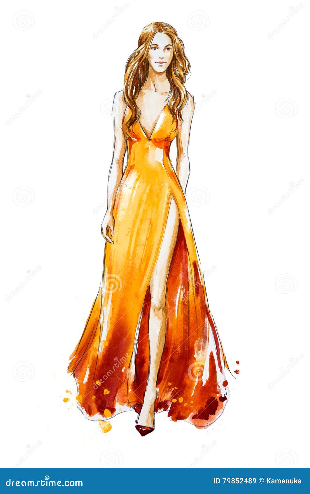 Fashion Sketch. Watercolor Dress. Catwalk Stock Illustration ...