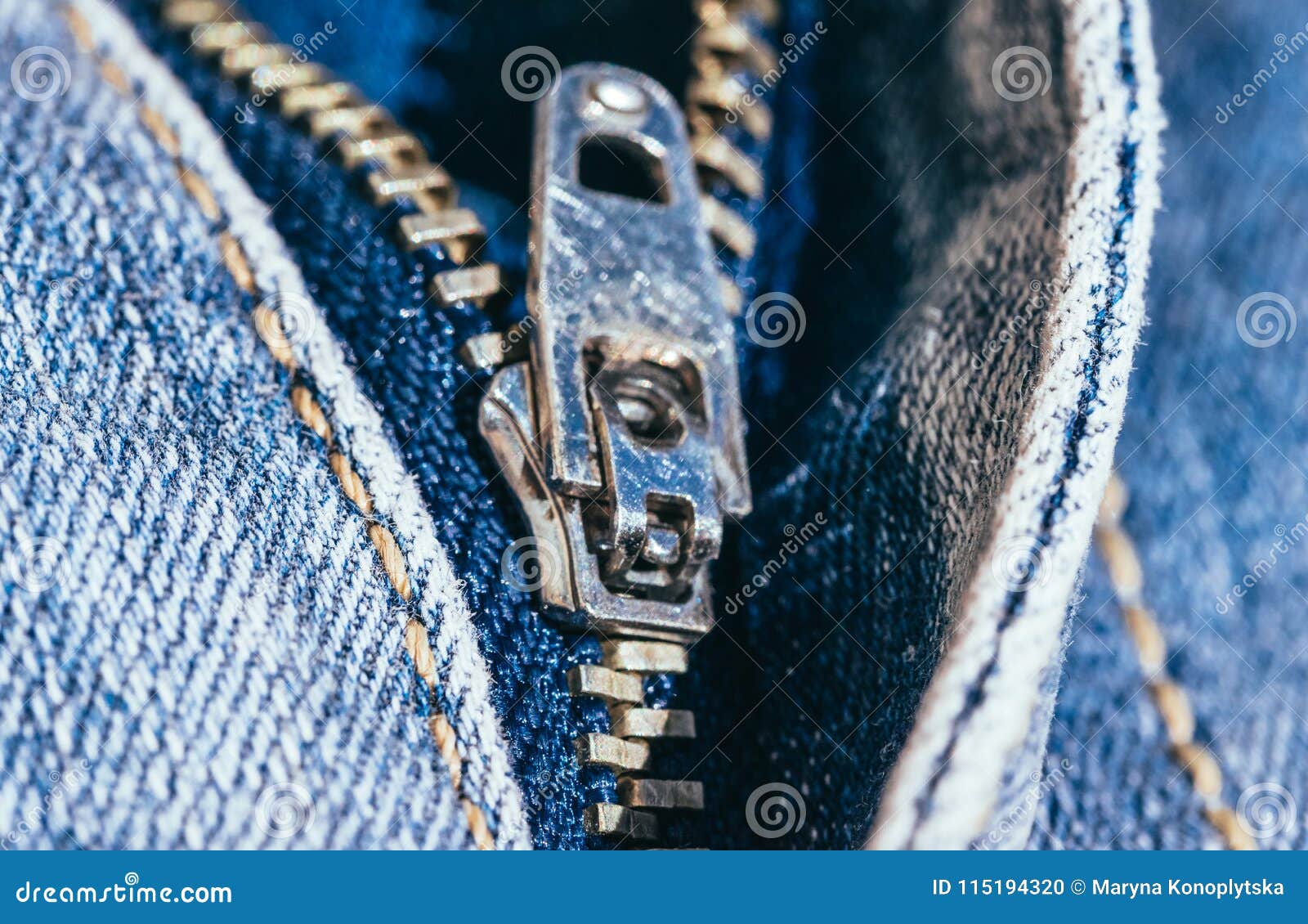 Metal Zipper on Blue Jeans. Fashion in the Casual Style Stock Photo ...