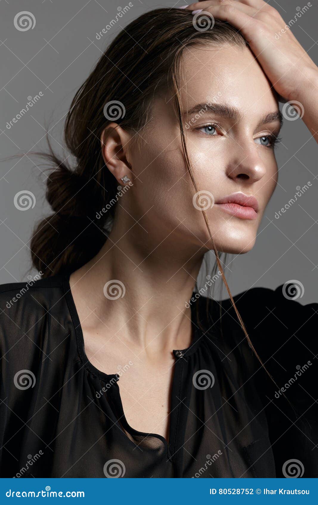 Fashion Style Model in Black Shirt and Pants Posing in the Studio Stock ...