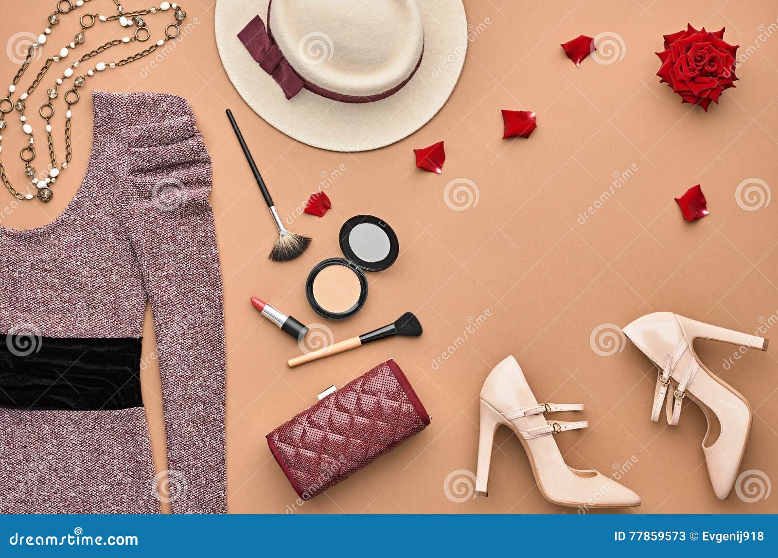 Fashion Stylish Set. Top View. Essentials Cosmetic Stock Image - Image ...