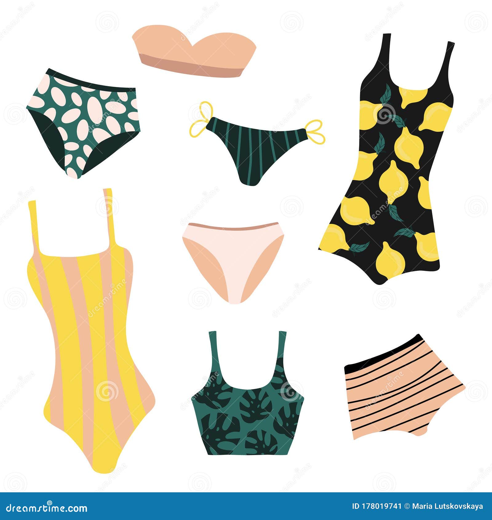 Fashion Swimwear, Bikini, Underpants with Tropical Print Stock Vector ...