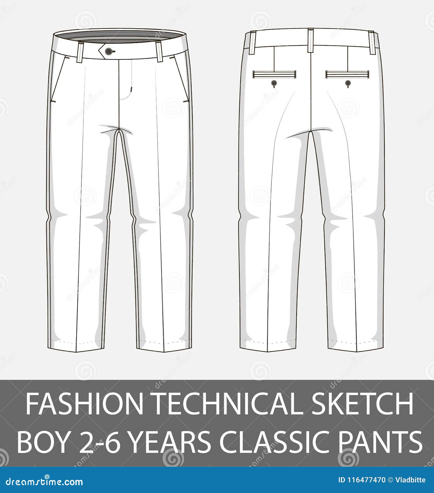 Fashion Technical Sketch Boy 2-6 Years Classic Pants Stock Vector ...