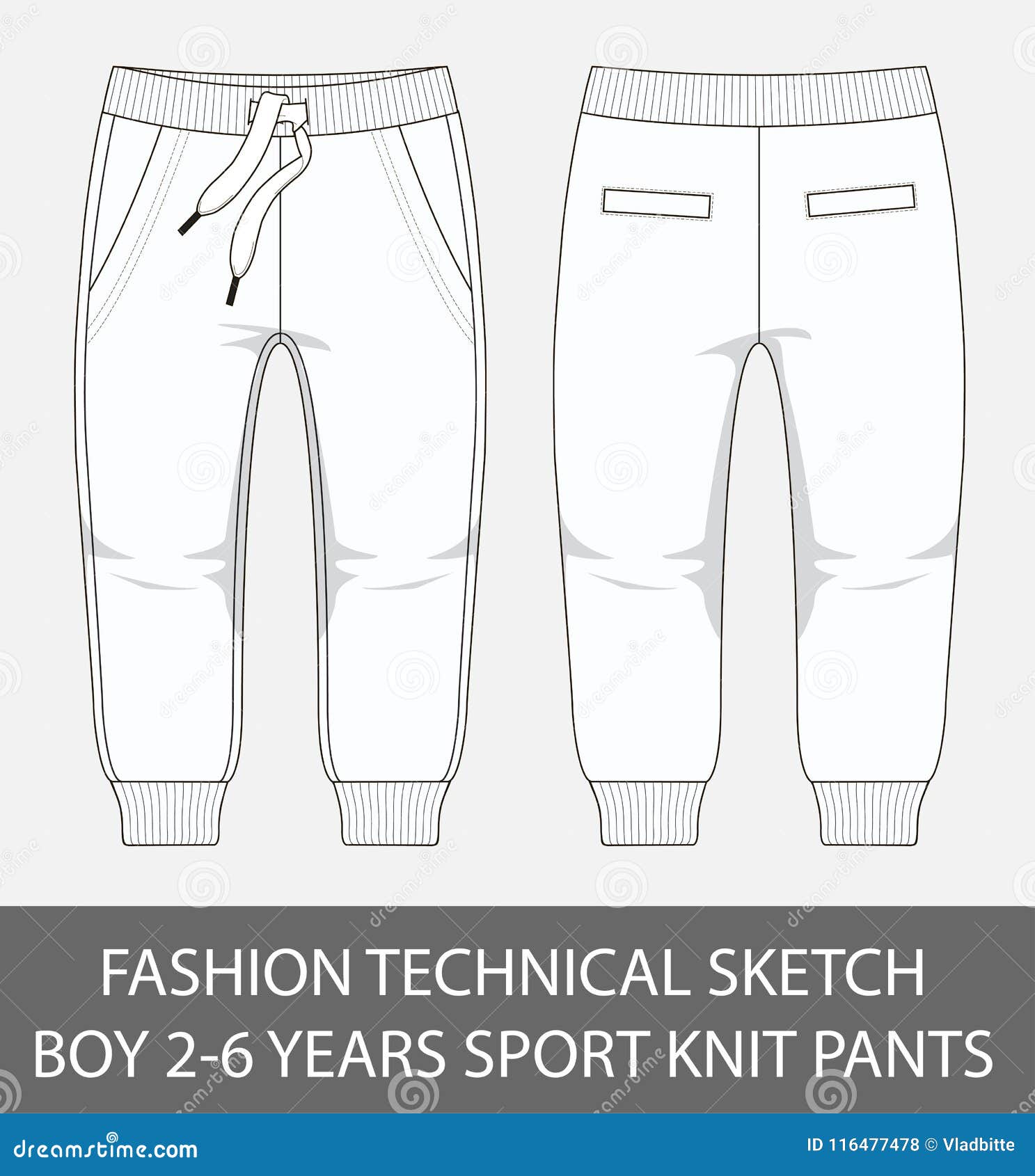 Fashion Technical Sketch Boy 2-6 Years Sport Knit Pants Stock Vector ...