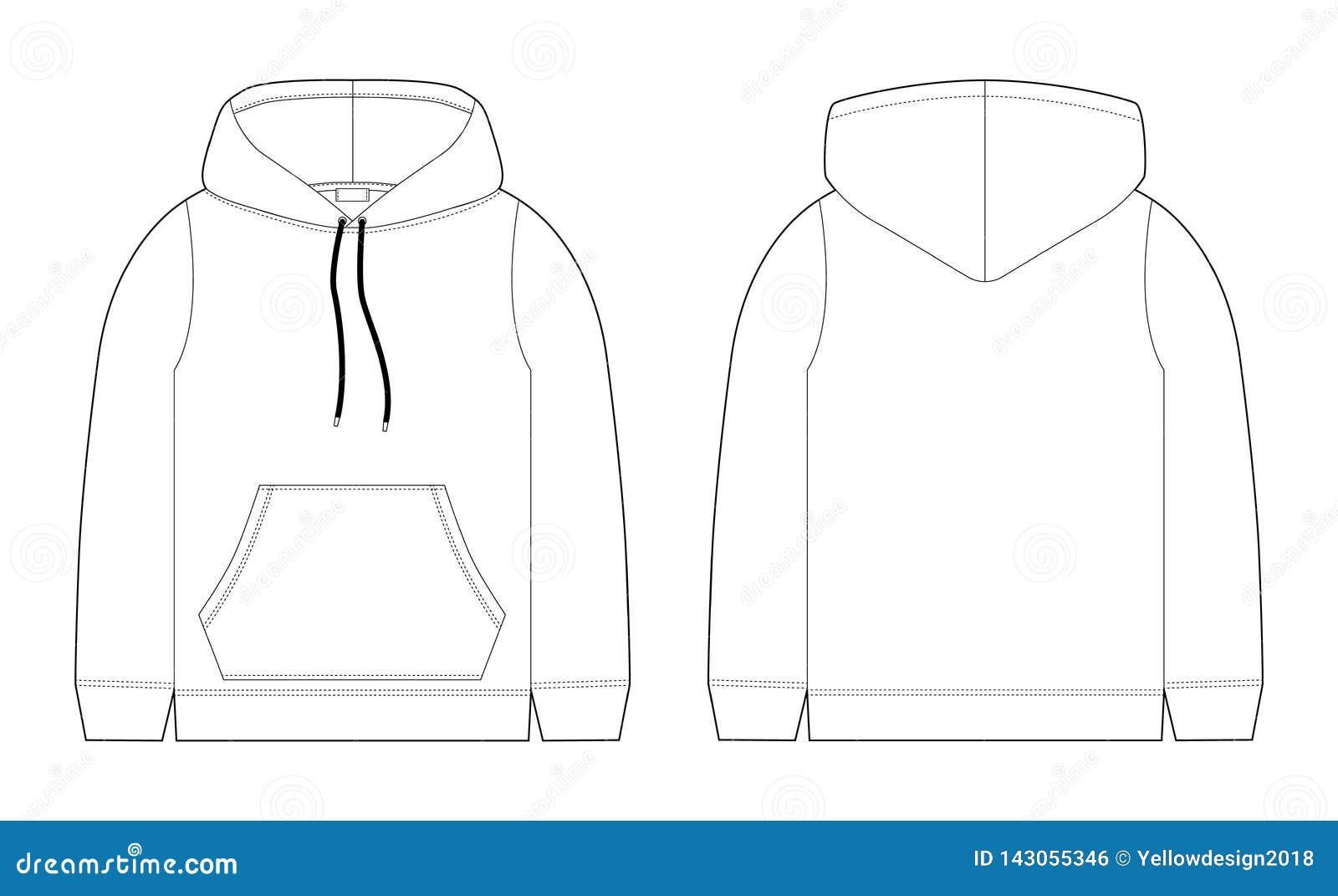 Download Fashion Technical Sketch For Men Hoodie. Mockup Template ...