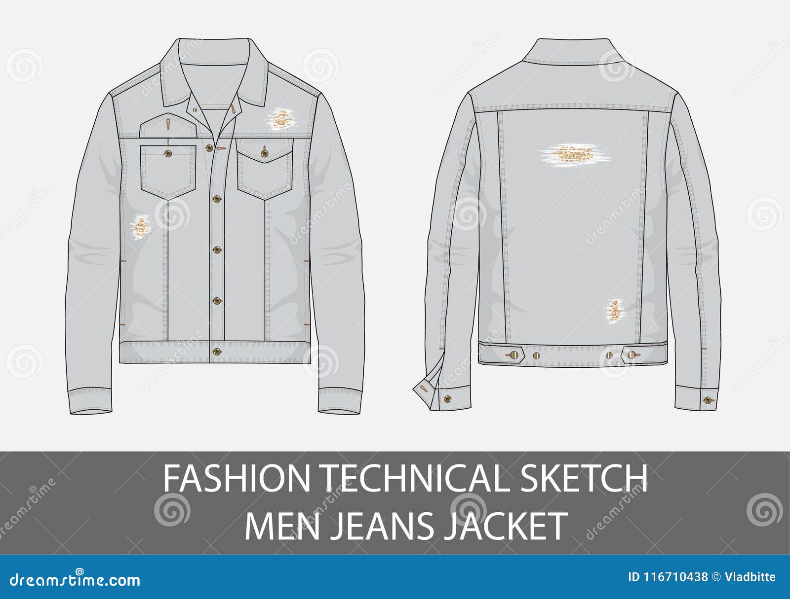 fashion technical sketch men jeans jacket