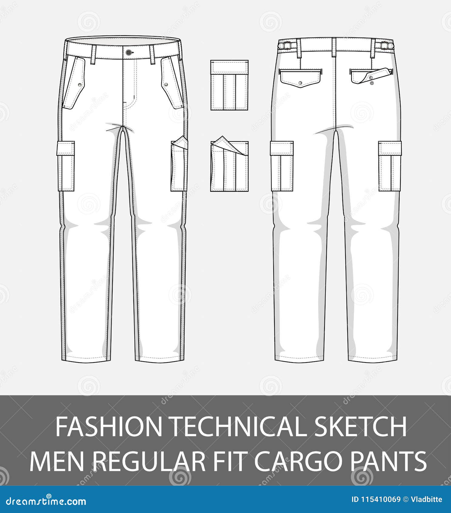 Fashion Technical Sketch Men Slim Fit Cargo Pants with 2 Patch Pockets ...