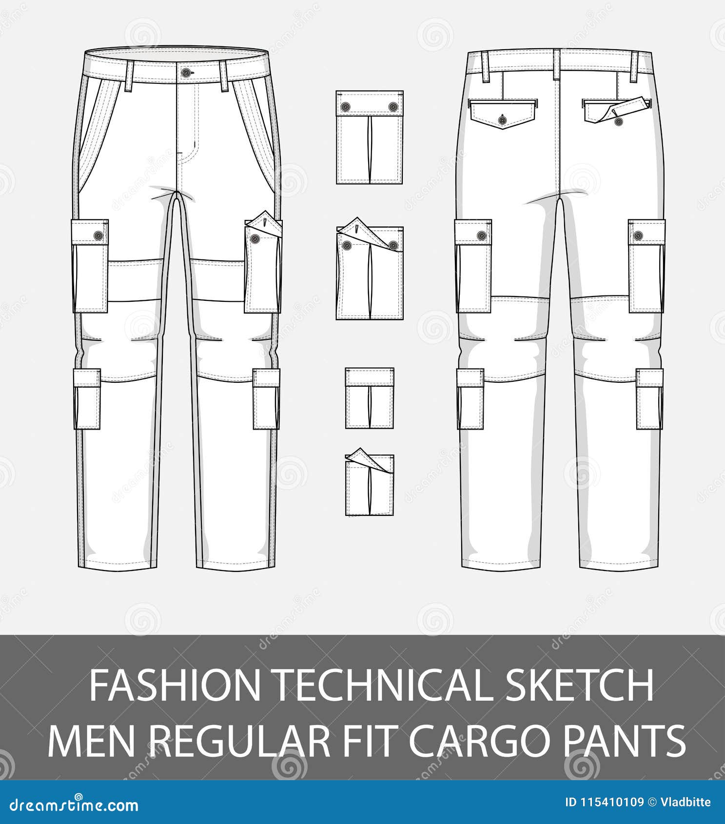 Unisex Jeans Cargo Pants Fashion Flat Technical Sketch Template Jeans  Pants Fashion Illustration With Full Length Medium Waist Pockets  Oversized Front Back View White CAD Mockup Royalty Free SVG Cliparts  Vectors And
