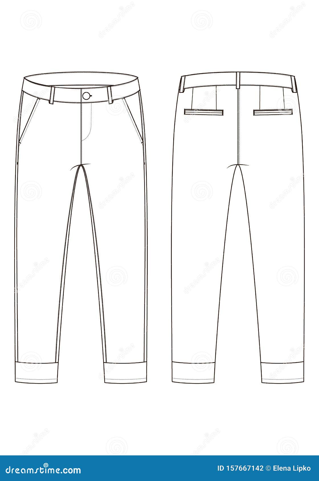 Fashion Technical Sketch of Pants with Cuffs in Vector Graphic Stock ...