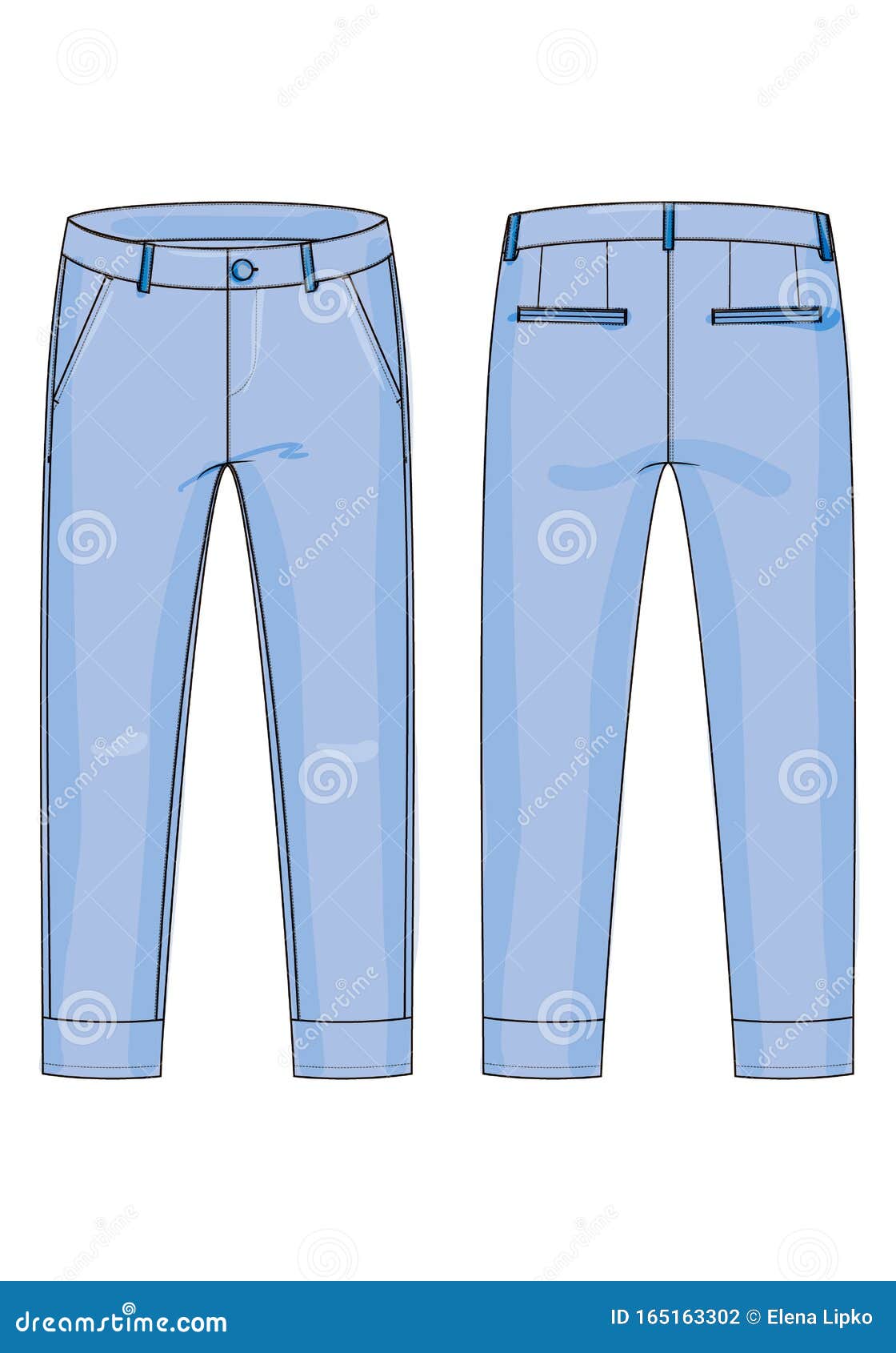 https://thumbs.dreamstime.com/z/fashion-technical-sketch-pants-cuffs-vector-graphic-drawing-trousers-front-back-views-denim-jeans-clothing-stitches-165163302.jpg
