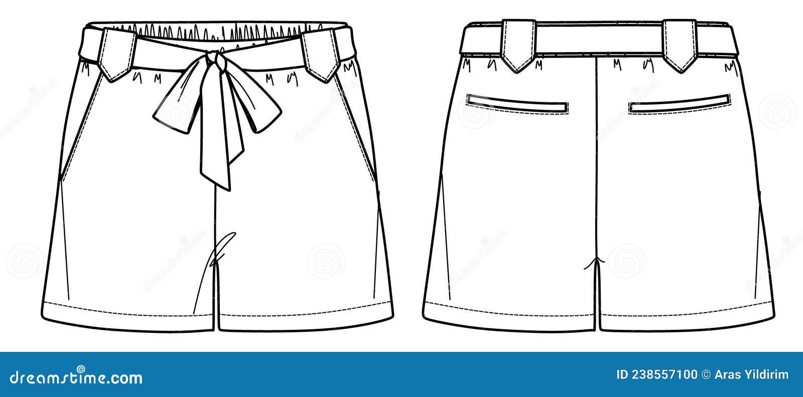 Fashion Technical Sketch of Women Shorts with Pockets Stock Vector ...