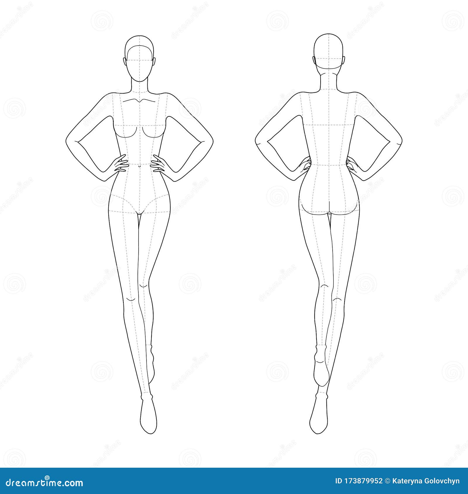 Fashion Template 9 Head for Technical Drawing. Stock Vector ...
