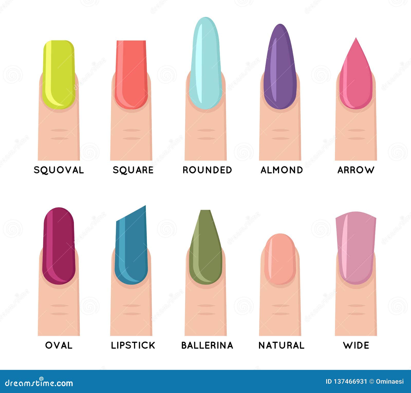 Fashion Trend Female Nail Manicure Shape Forms Isolated Icons Set Flat ...