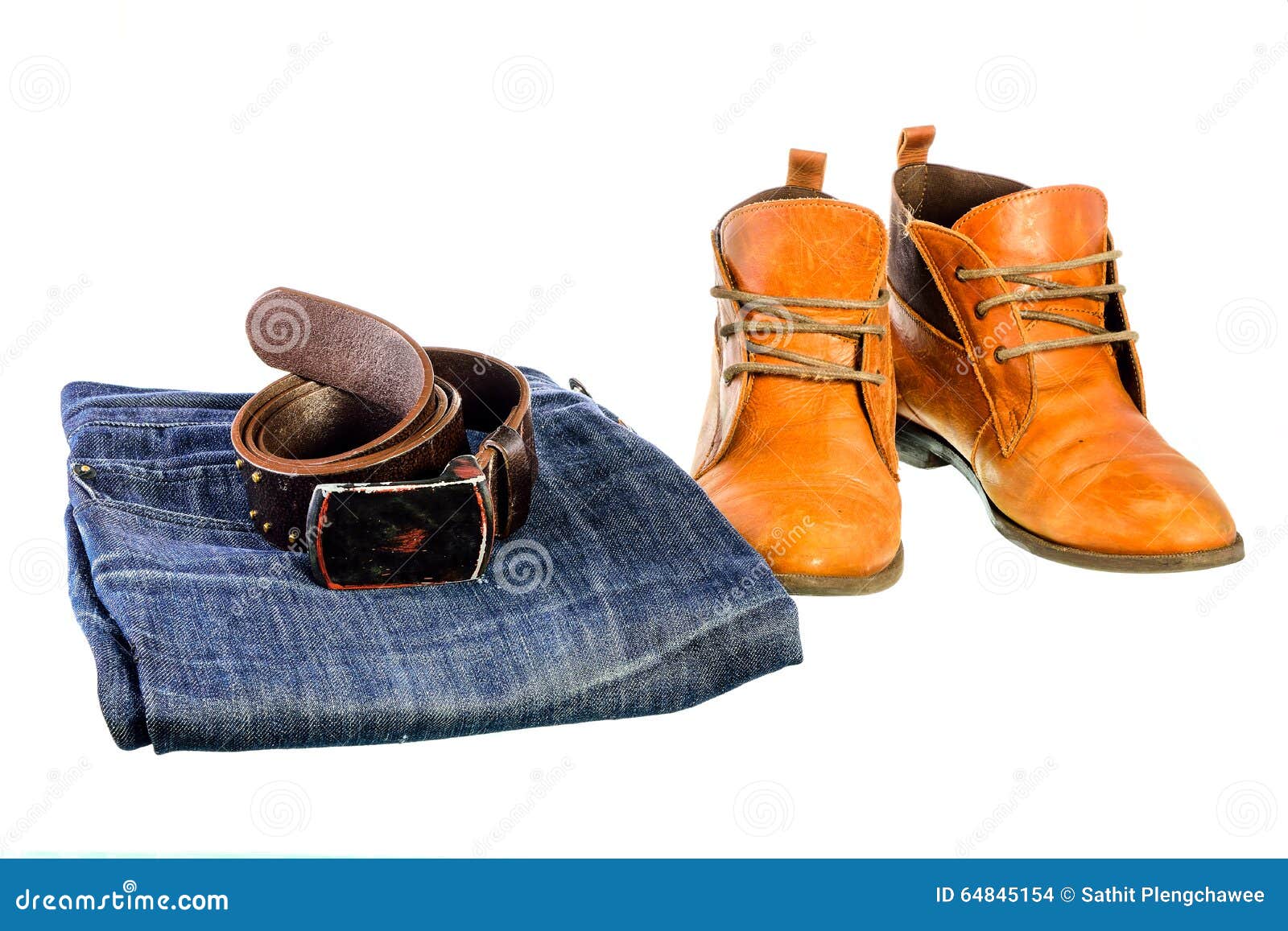 Fashion Trend - Jeans, Leather Shoes, Leather Belt with Buckle O Stock ...