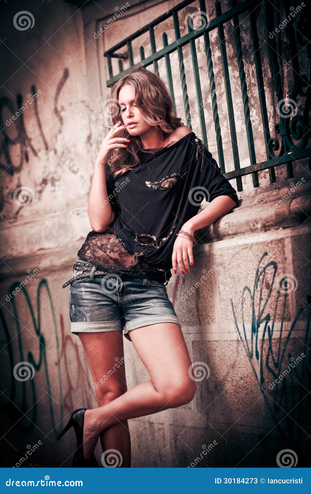 Fashion Urban Portrait Of Beautiful Model On The Street Stock Image