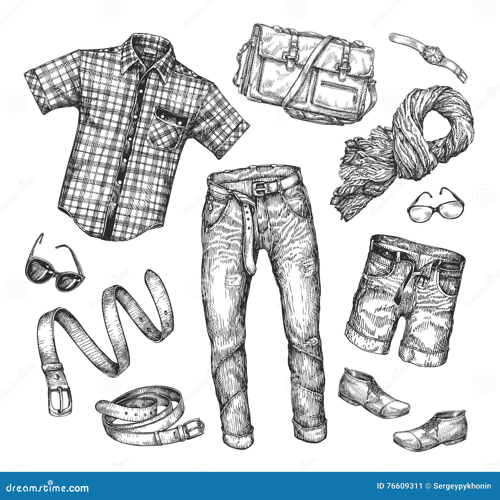 Premium Vector  Set of male accessories sketch, hand-drawn, watch