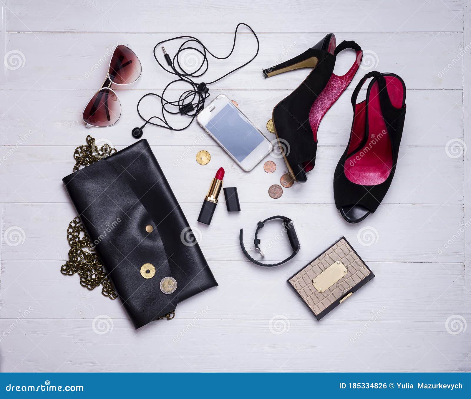 Set of women`s accessories stock photo. Image of isolated - 185334826