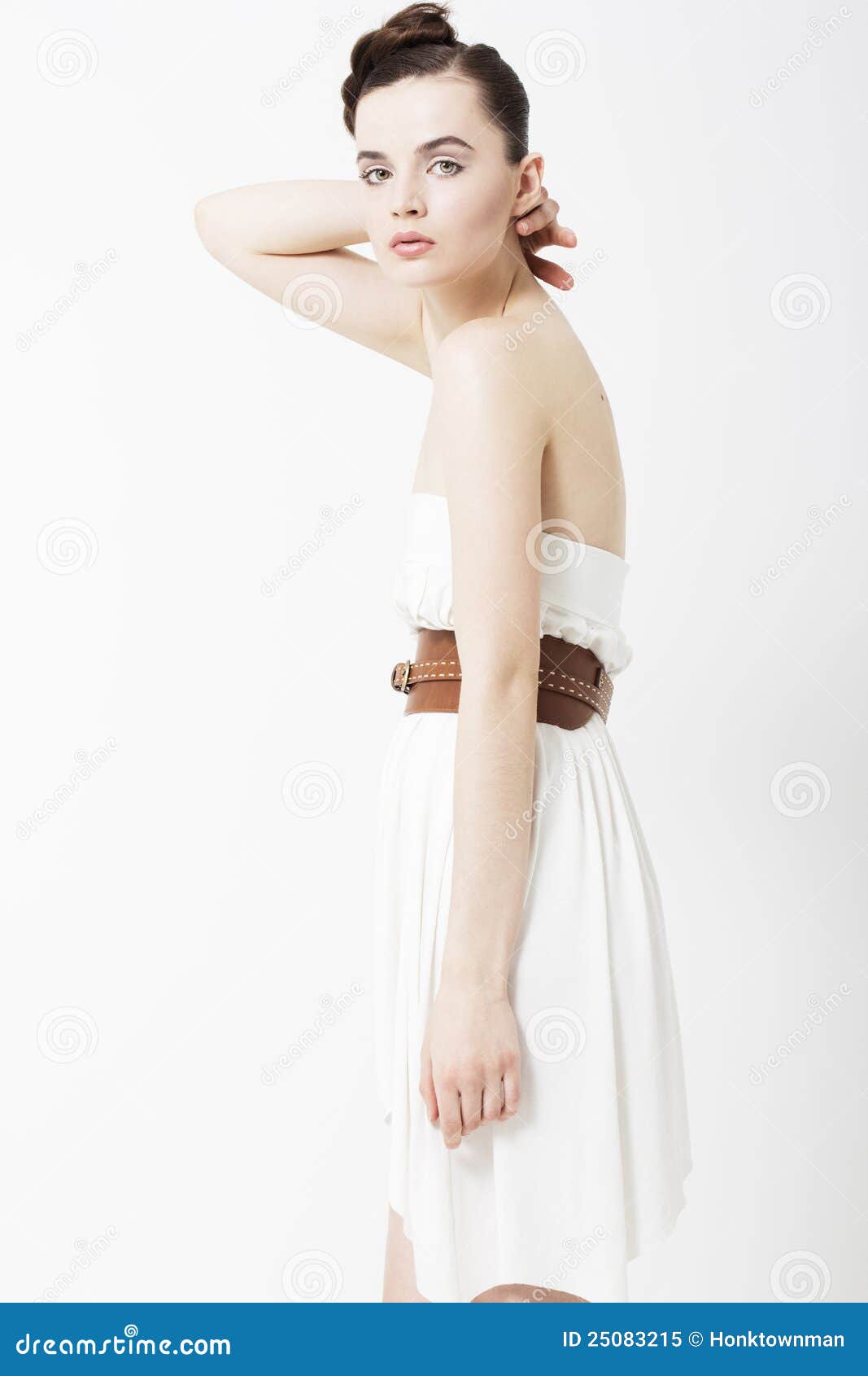 Fashion Woman in Elegant White Dress Stock Image - Image of grey ...