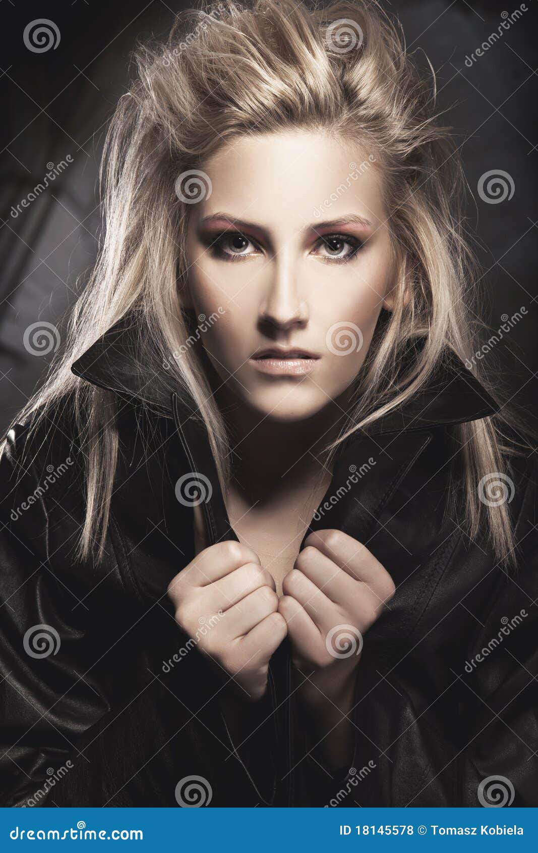 Fashion Woman Portrait In Leather Jacket Stock Photo Image Of Black