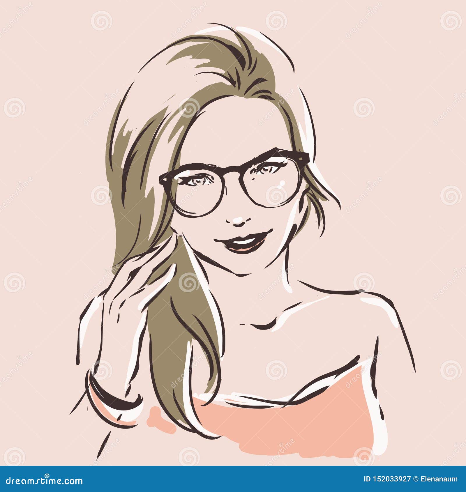 Woman Sketch, Pretty Face Stock Vector - Illustration of hair, glasses: 152033927
