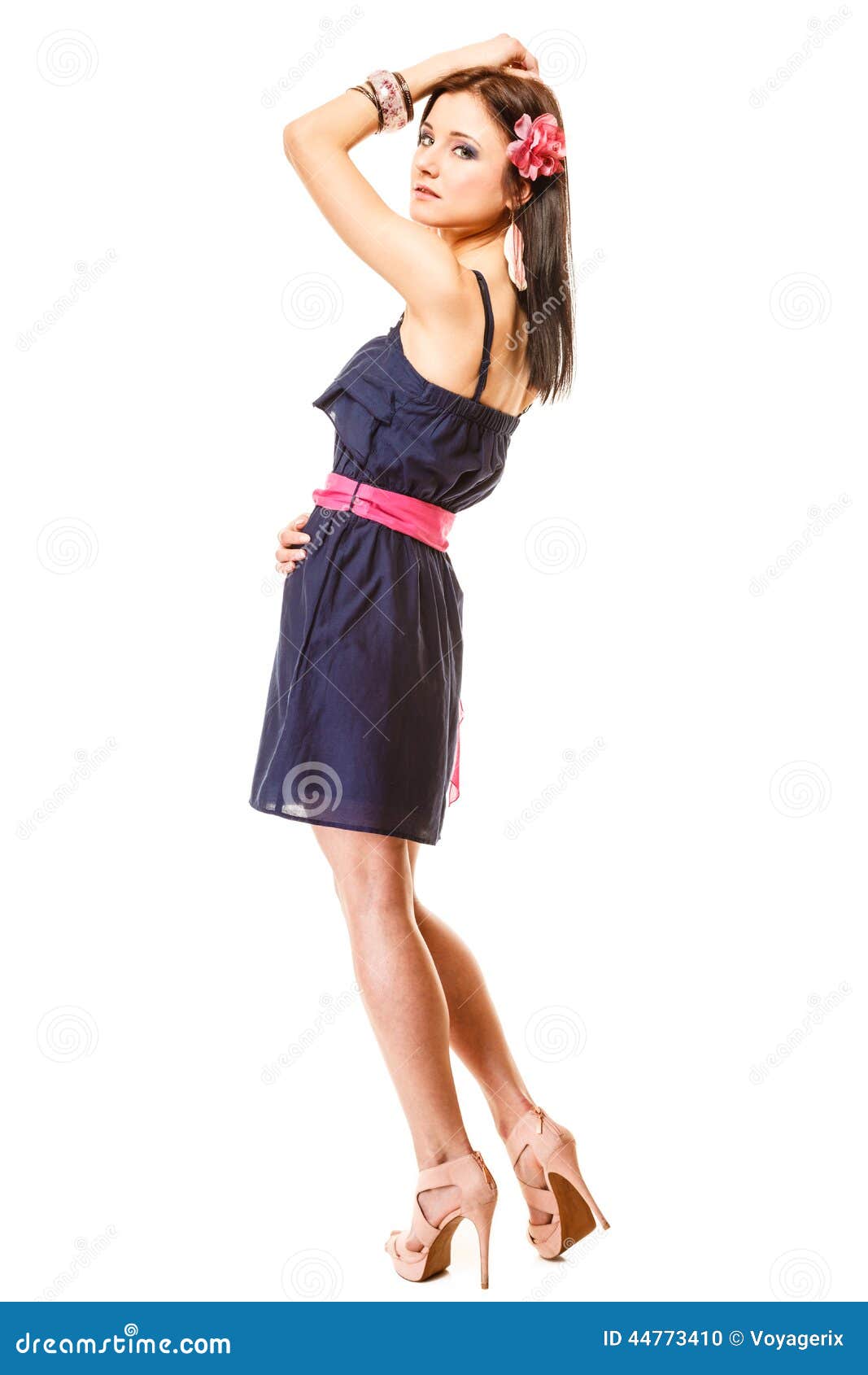 Fashion Woman in Summer Dress and High Heels Stock Photo - Image of ...