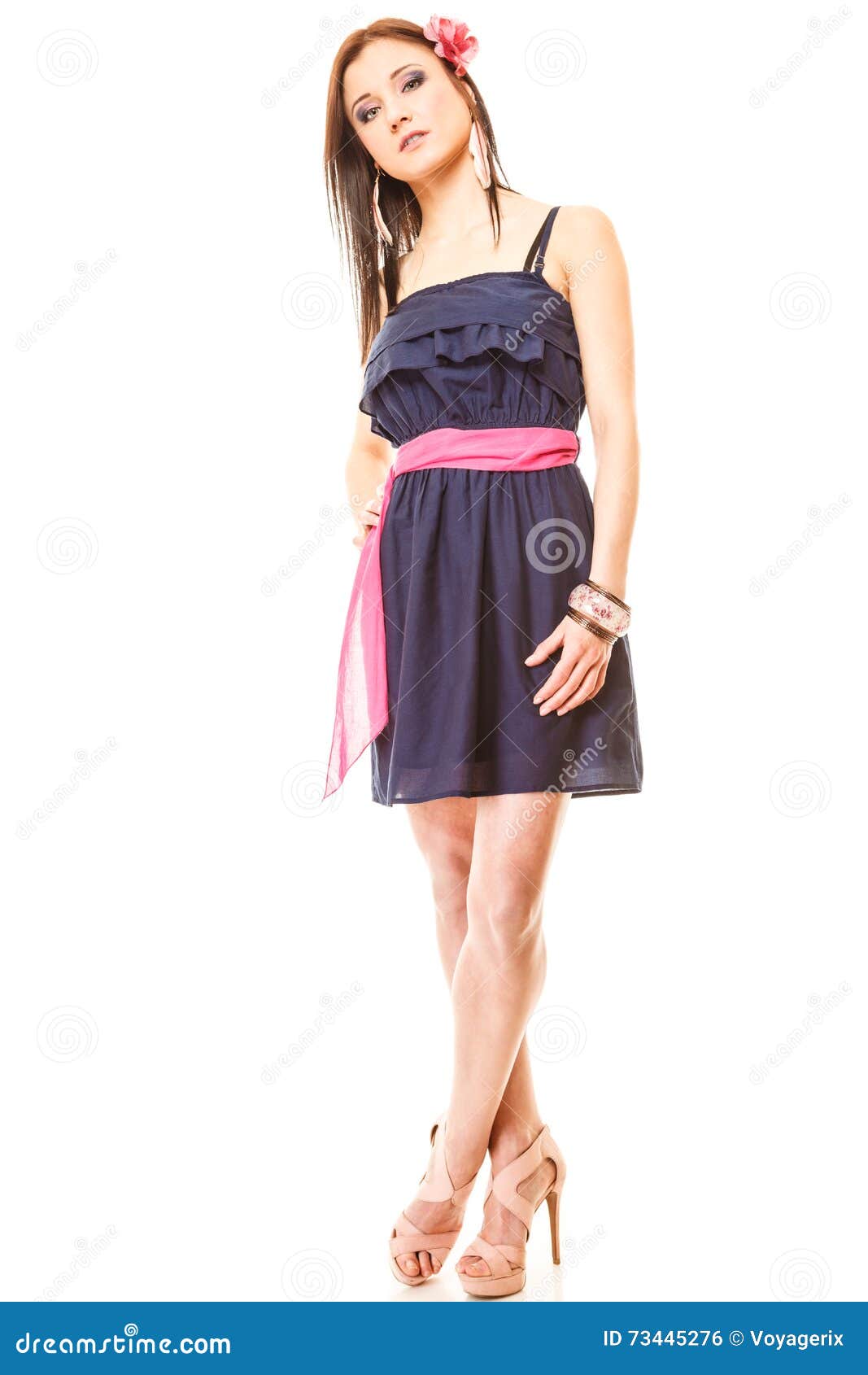 Fashion Woman in Summer Dress and High Heels Stock Photo - Image of ...