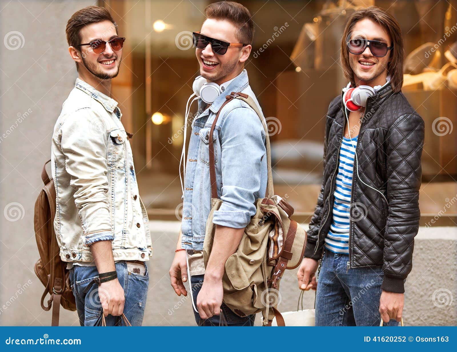 Fashion Young Guys Go Shopping Stock Photo - Image of cheerful ...