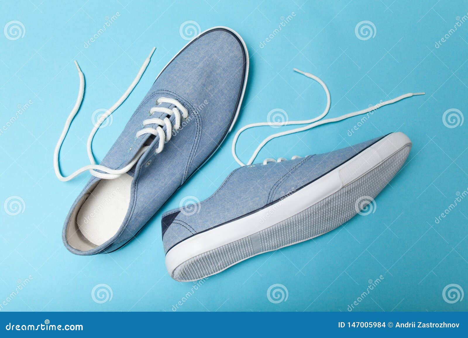 Fashionable Casual Blue Sneakers on Blue Background Stock Photo - Image ...