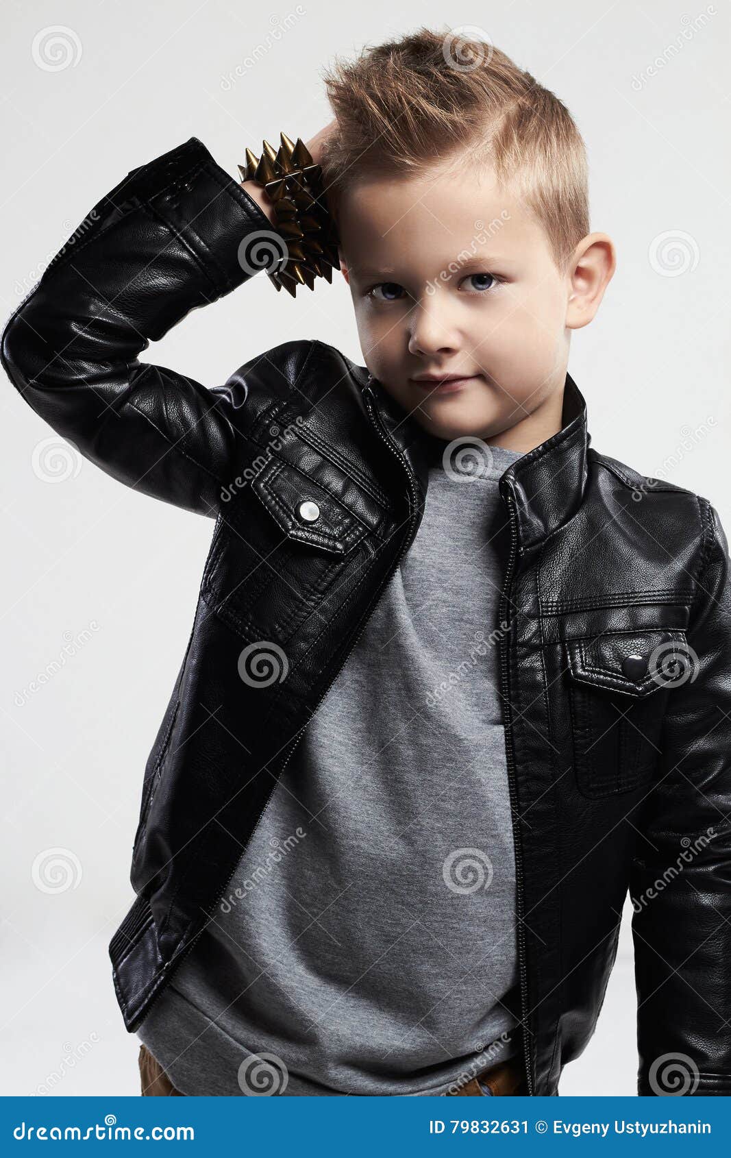 Fashionable Child In Leather Coat Stylish Child With Trendy
