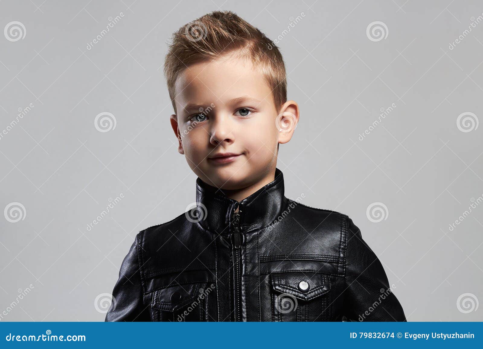Fashionable Child In Leather Coat Stylish Child With Trendy