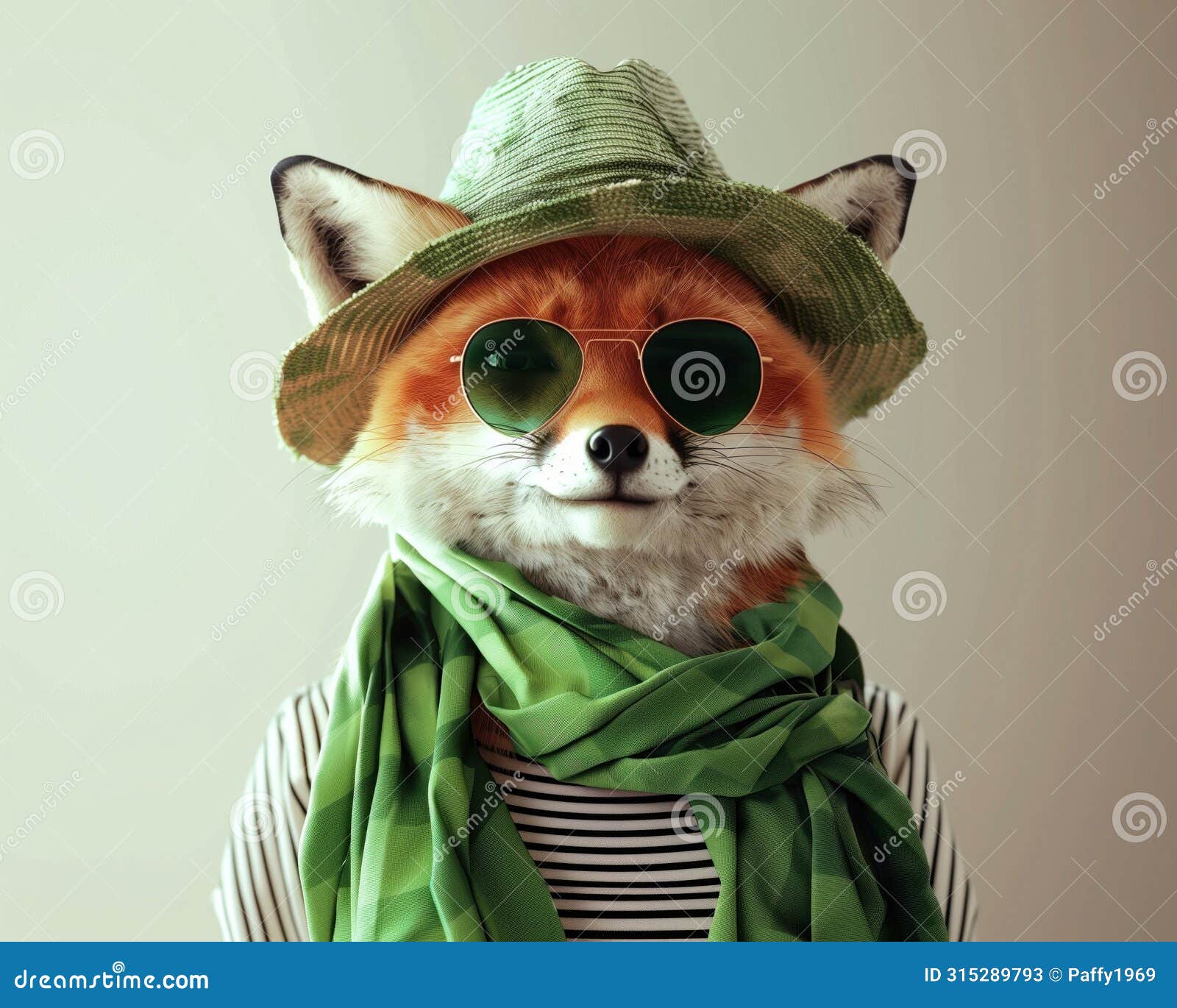 fashionable fox with sunglasses and hat, concept of style and humor.