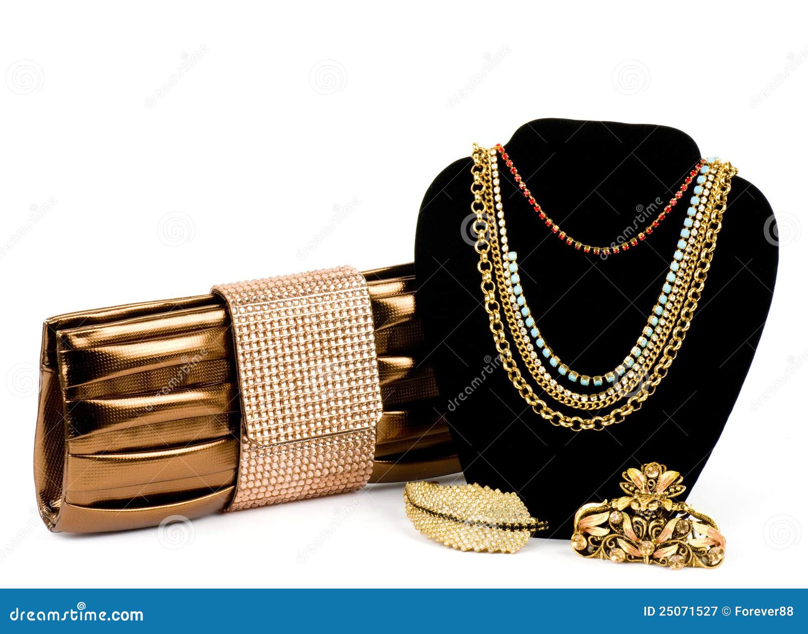 Fashionable Handbag And Golden Jewelry Stock Image - Image of luxury, fashion: 25071527