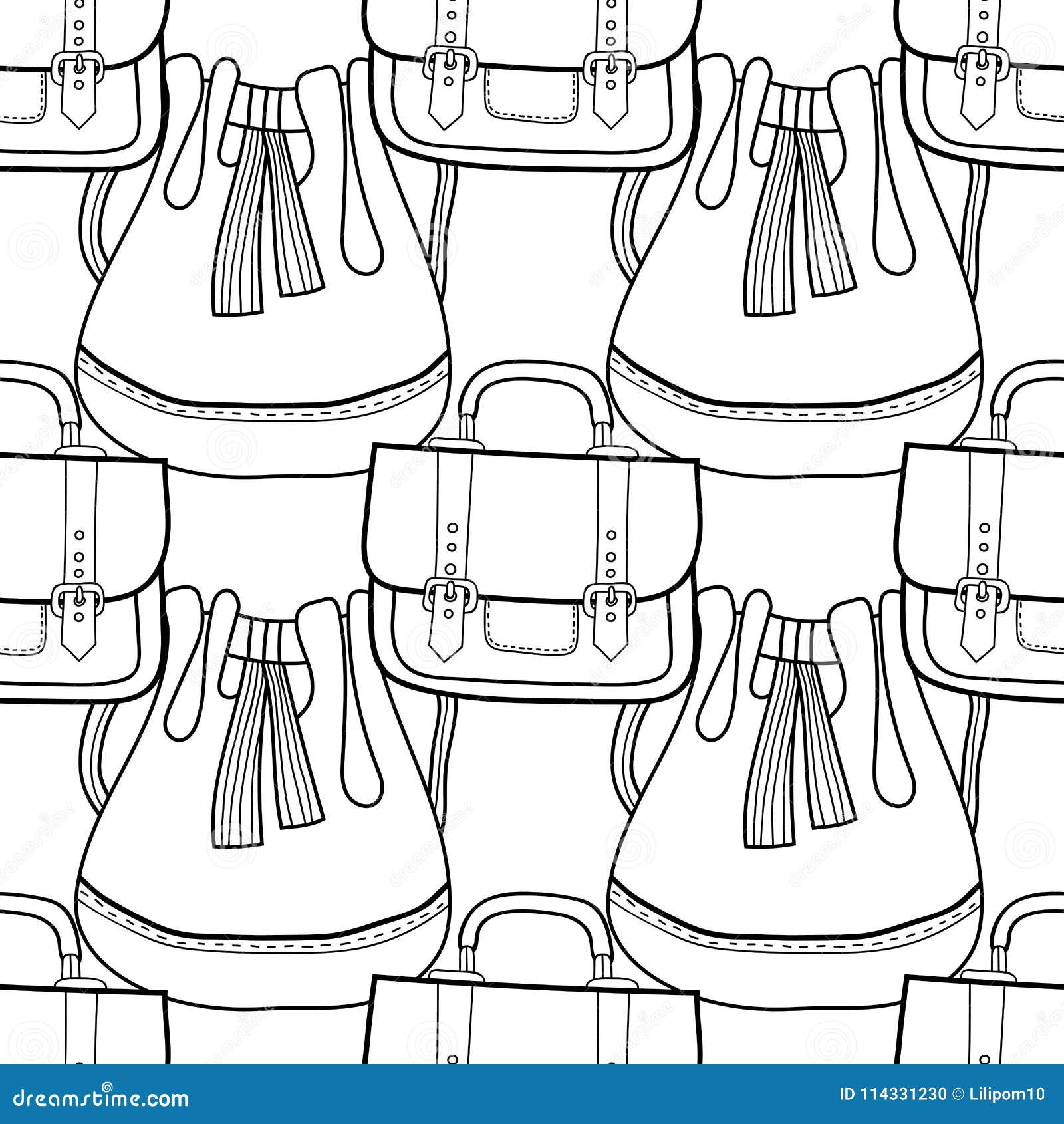 Download Fashionable Handbags. Black And White Seamless Pattern Of Bags For Coloring Book. Stock Vector ...