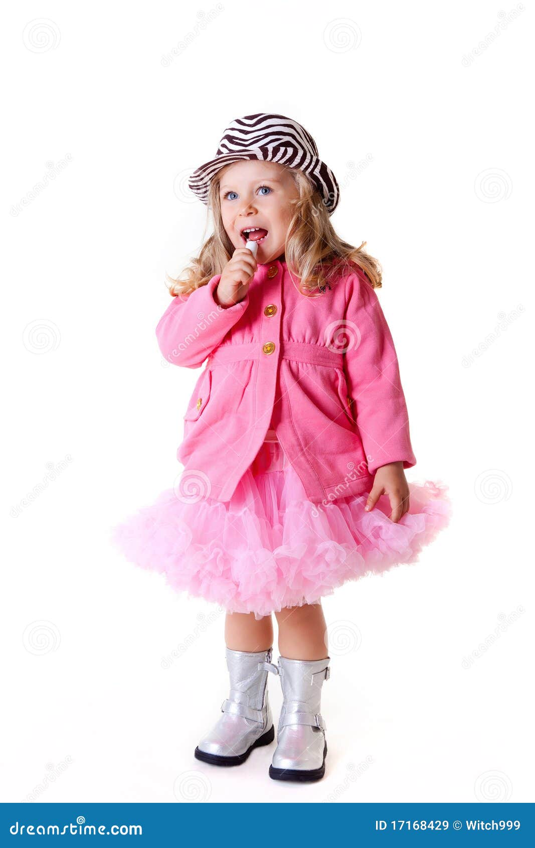 Fashionable Kid with Lipstick on White Stock Image Image of luxury