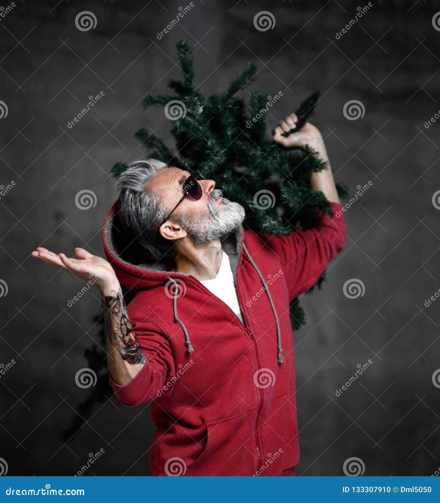 Fashionable Modern Millionaire Santa Old Man in Red Fashion Hoodie  Celebrate Christmas Stock Photo - Image of lifestyle, beard: 133307910