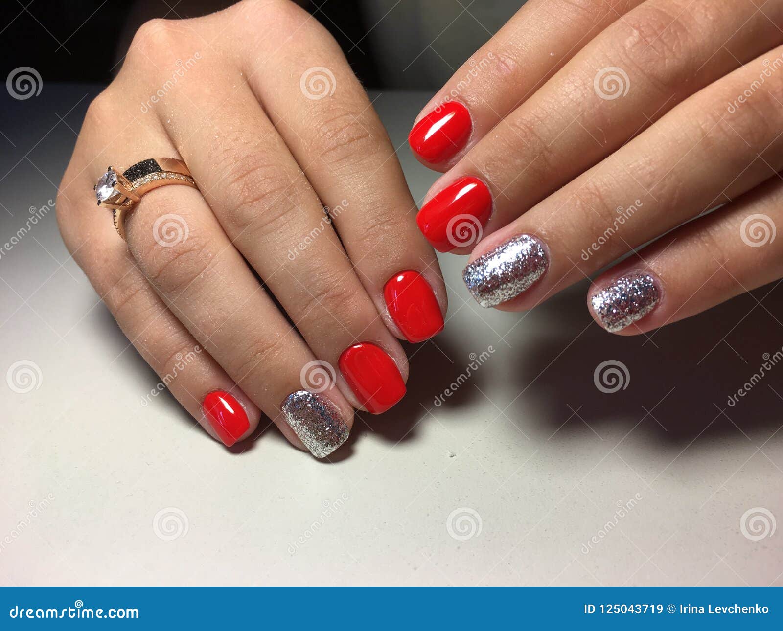 Fashionable Red Manicure with Gold Design Stock Image - Image of nail, fashionable: 125043719 Fashionable Red Manicure with Gold Design Stock Image - Image of nail, fashionable: 125043719