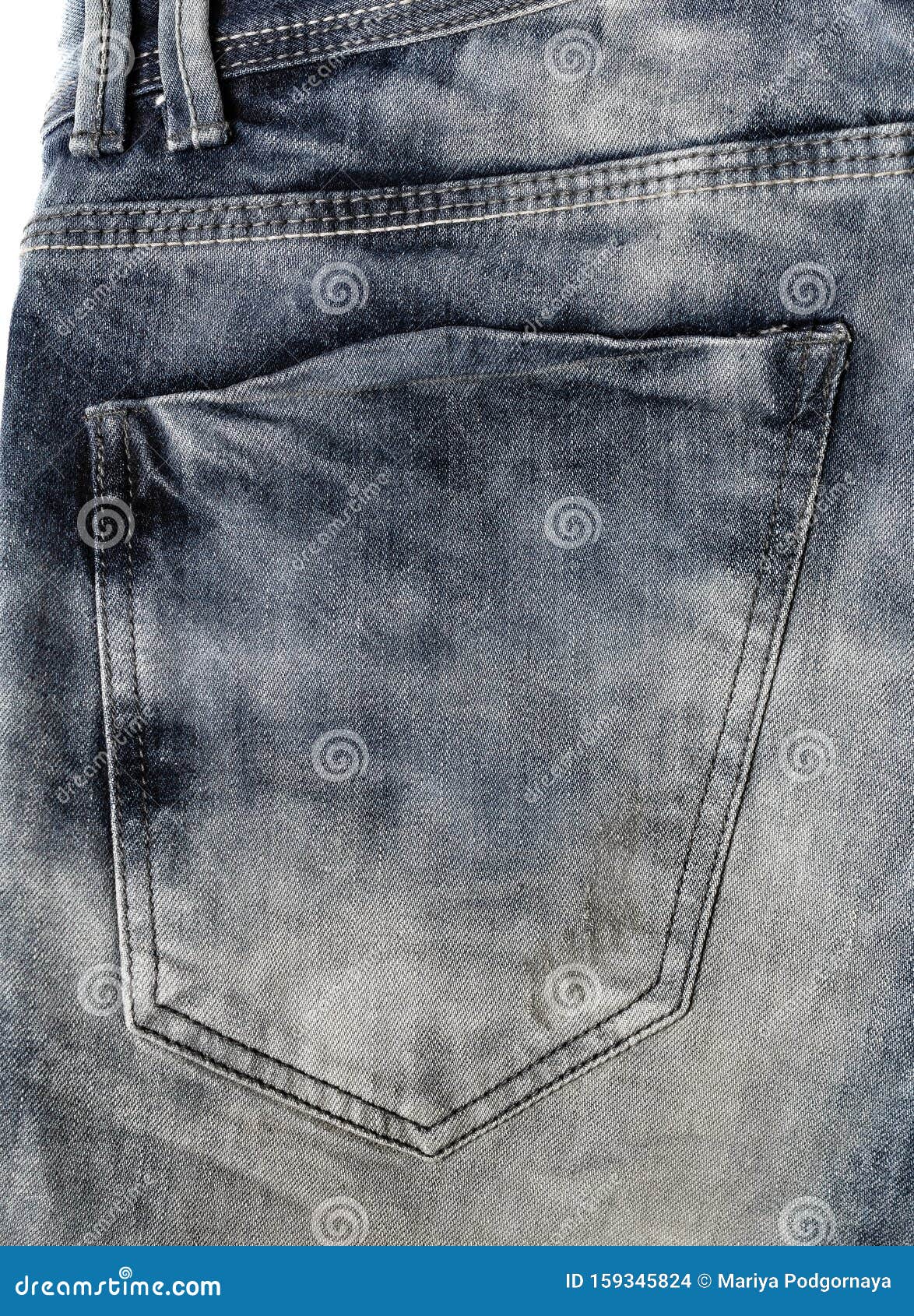 Fashionable Shabby Jeans Zakje Close-up, Navy Denim Textuur, Dubbel Ruw ...