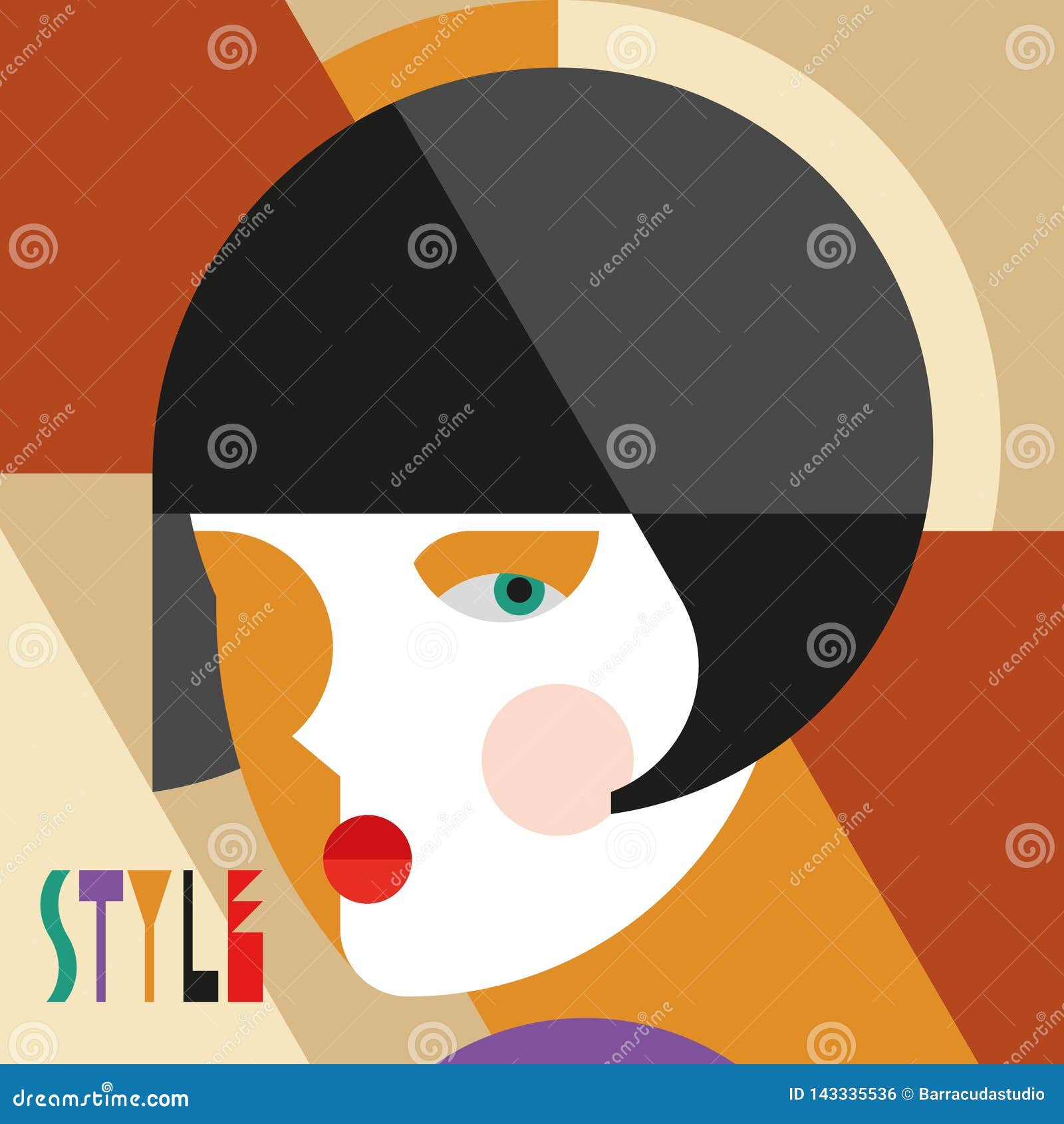 fashionable stylish woman. modernist style woman head with stylish headdress. modernism style art.