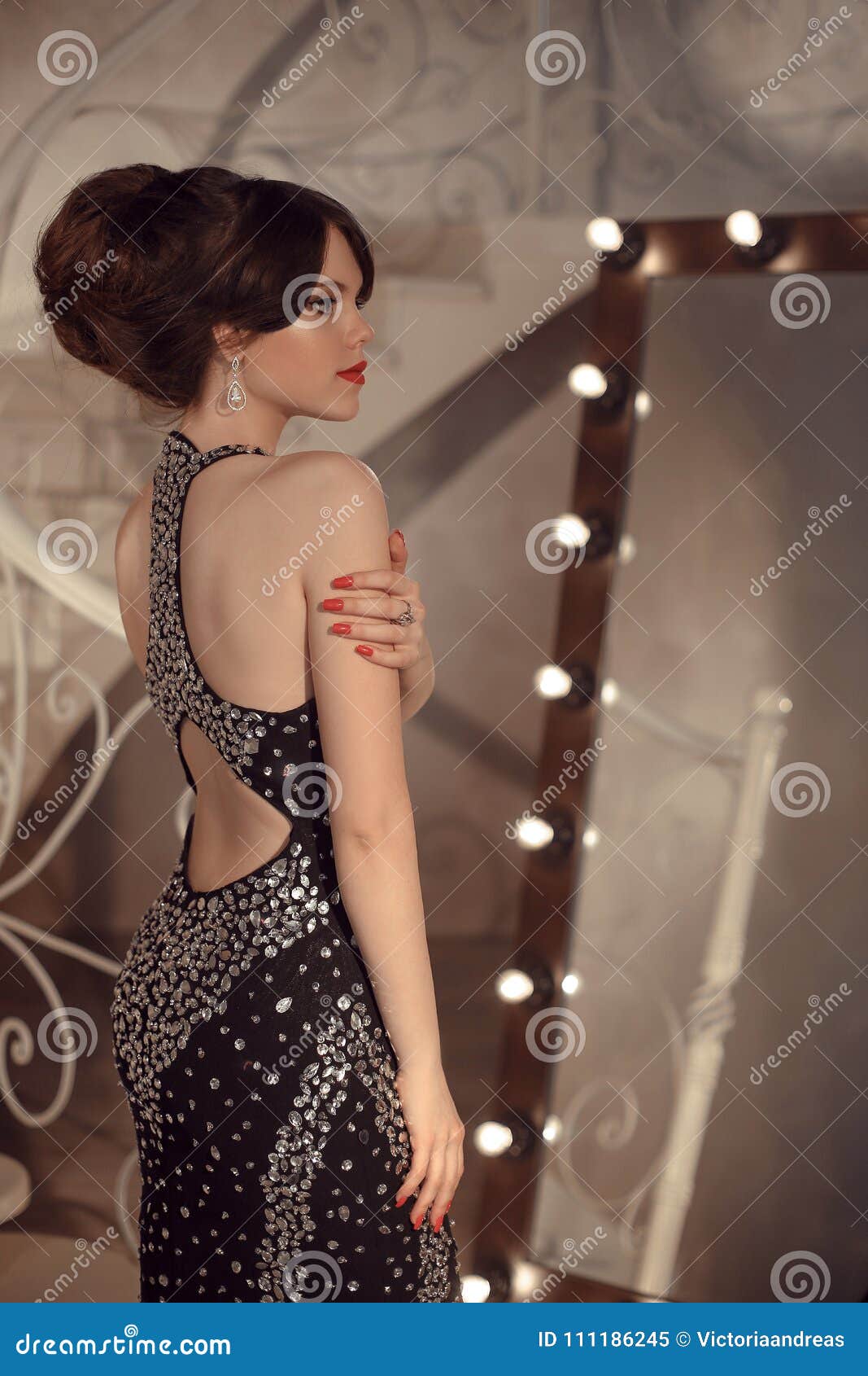 Fashionable Teen Girl on Prom Party. Brunette with Elegant Hairs Stock  Image - Image of face, close: 111186245