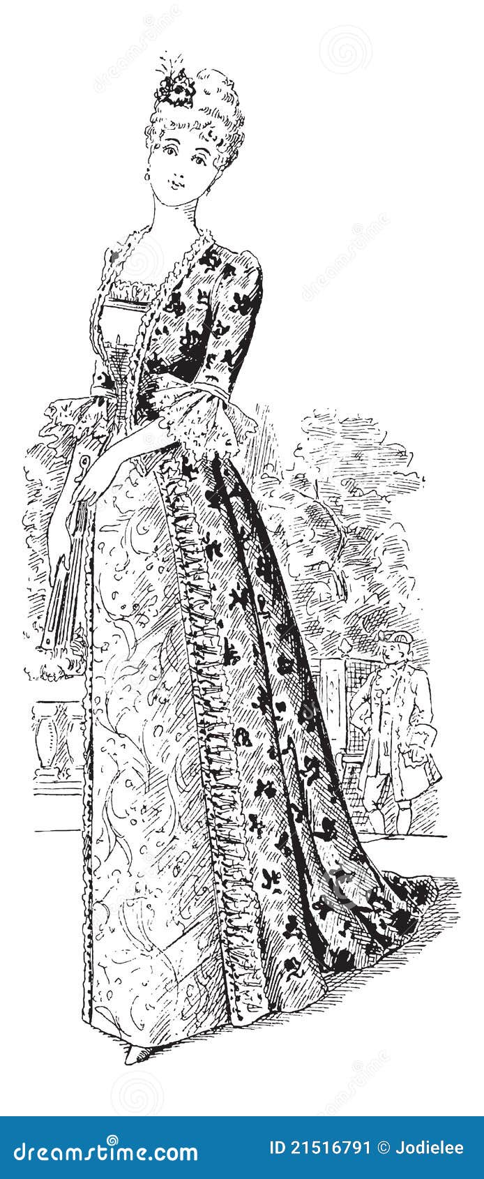 fashionable victorian lady with fan and ball gown