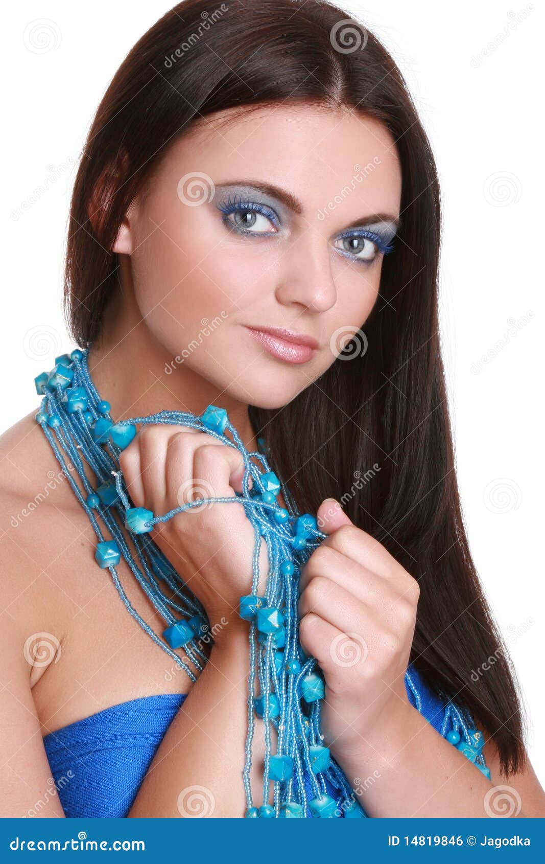 Fashionable Woman with Blue Beads Stock Photo Image of feminine, adult 14819846