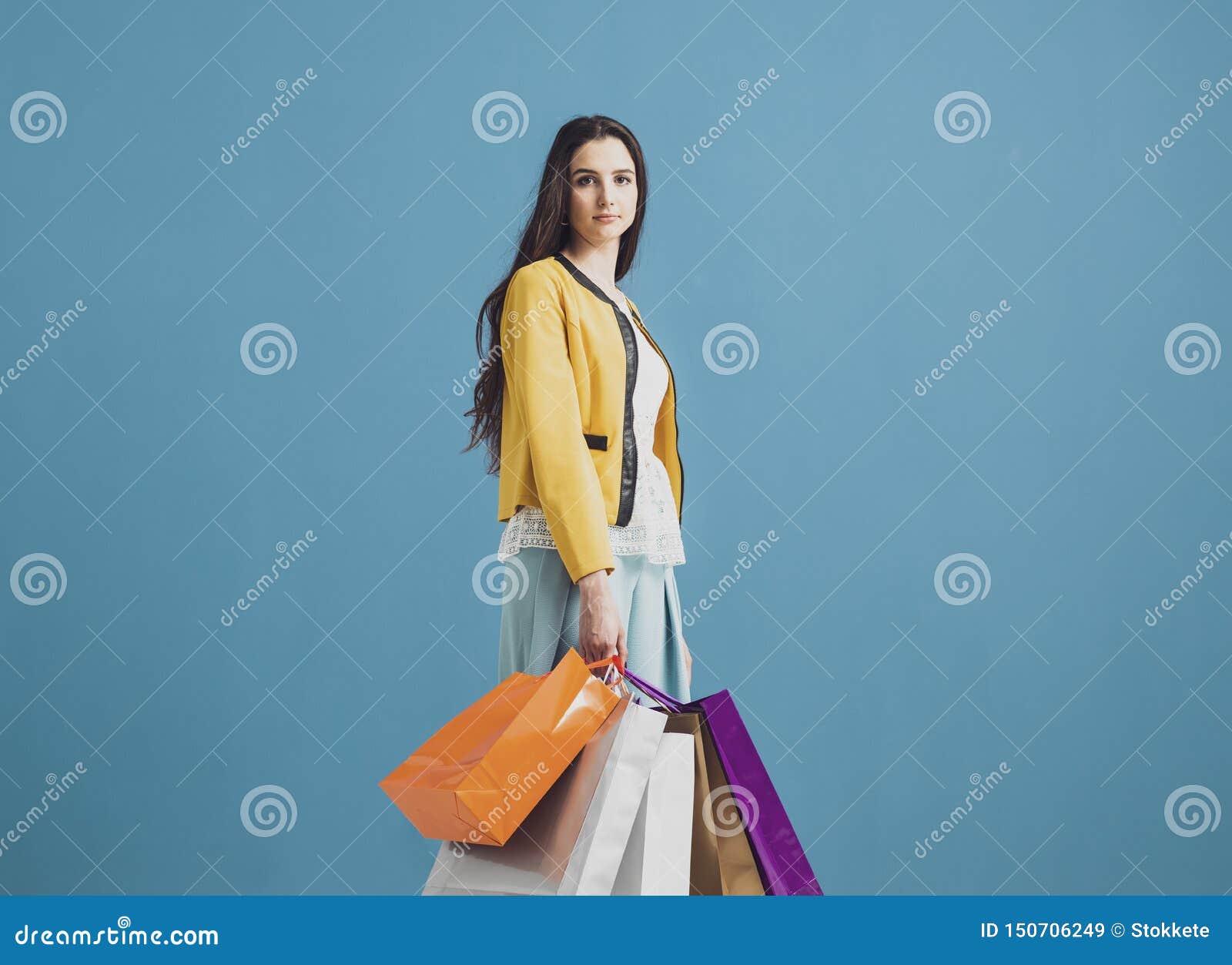 Fashionable Woman with Shopping Bags Stock Image - Image of carrying ...