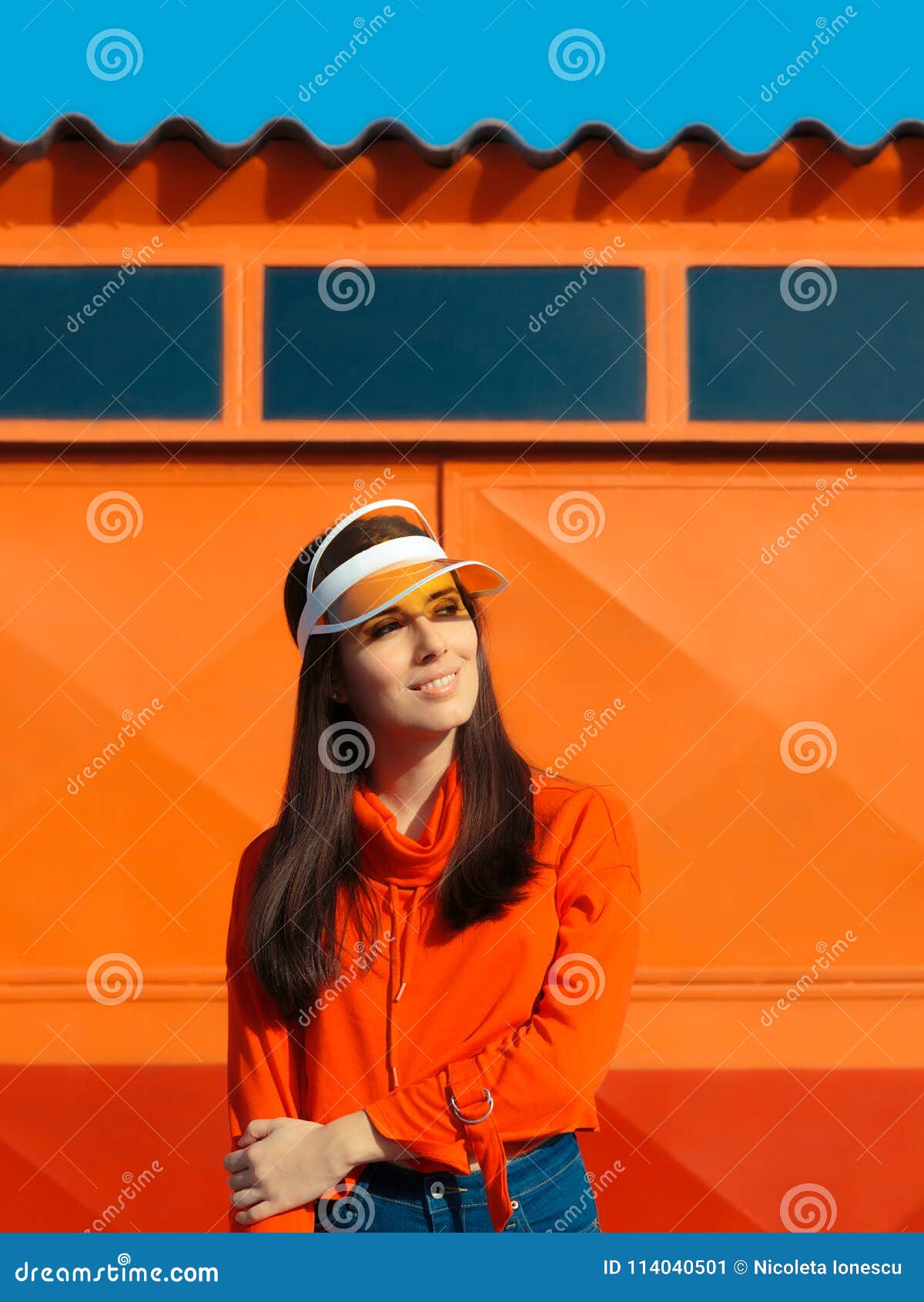 Urban Summer Fashion Girl with Sporty Hoodie and Clear Cap Stock Image ...