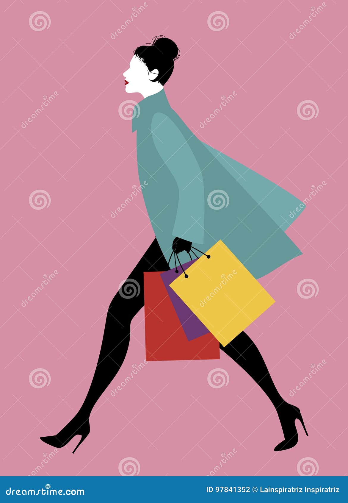 Fashionable Woman with Shopping Bags Walking on the Street. Stock ...