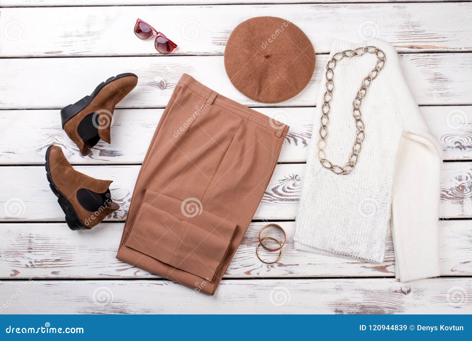 Fashionable Women`s Clothes on the Table. Stock Image - Image of layout ...