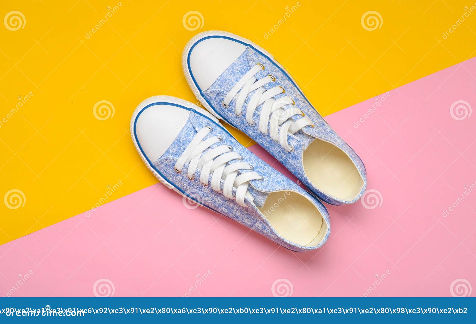 Fashionable Women& X27;s Sneakers with White Laces from the 80s on a ...